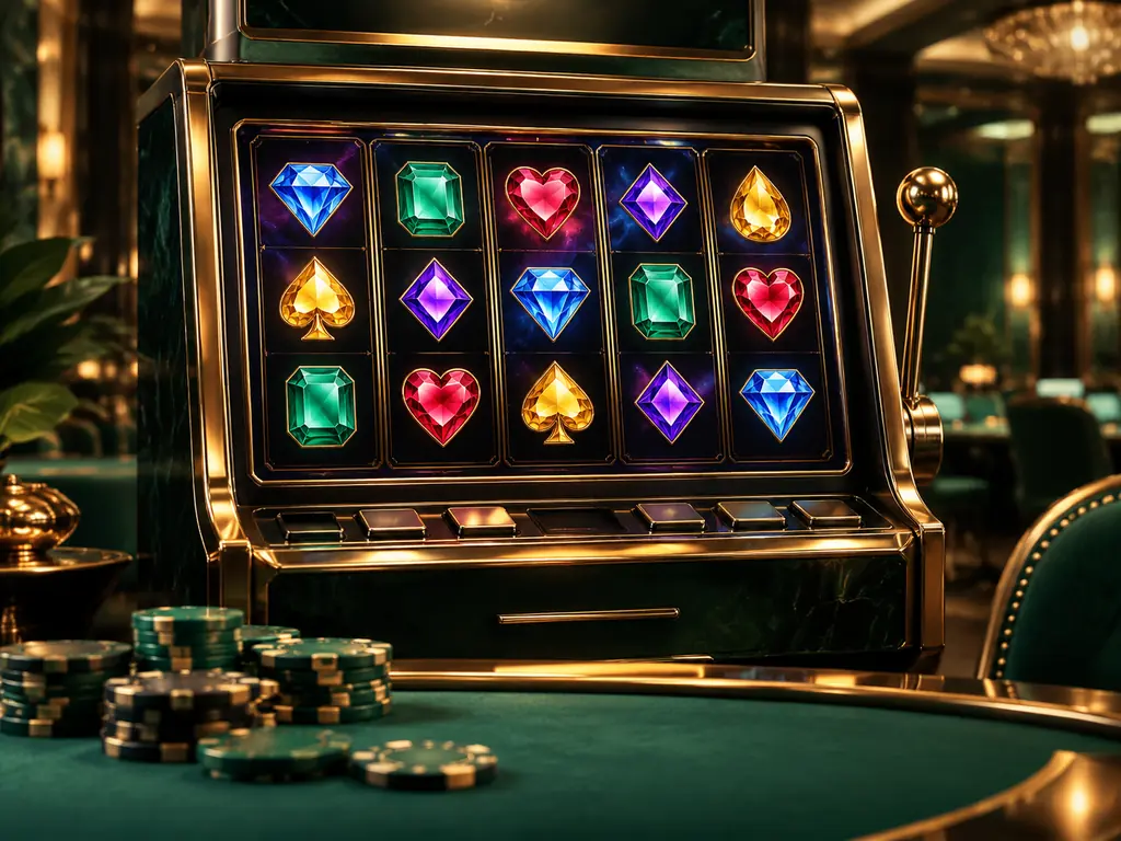 Mesin slot bertema permata di lantai kasino
